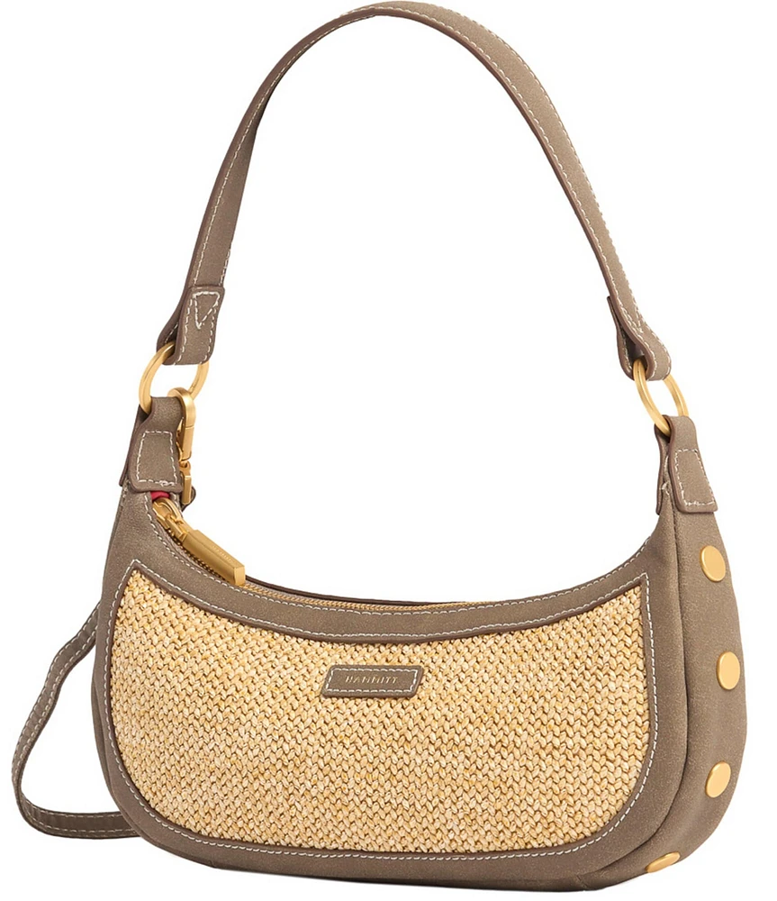 Hammitt Becker Small Raffia Suede Contrast Trim Shoulder Bag