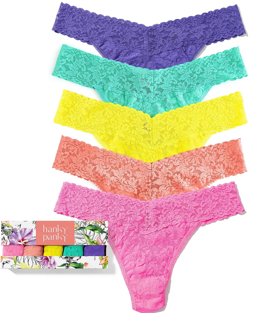 Hanky Panky Solid Signature Lace® Original Rise Thong 5-Pack