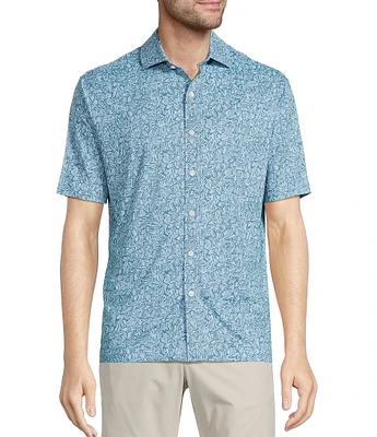 Hart Schaffner Marx Featherweight Luxury Performance Short Sleeve Floral Print Coat Front Shirt