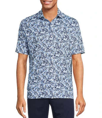 Hart Schaffner Marx Featherweight Luxury Performance Short Sleeve Leaf Print Coat Front Shirt