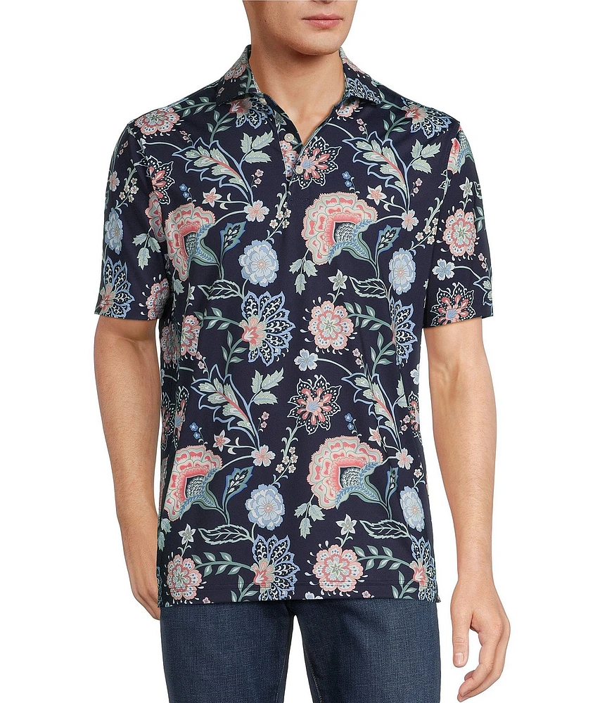 Hart Schaffner Marx Luxury Performance Short Sleeve Dark Floral Paisley Polo Shirt