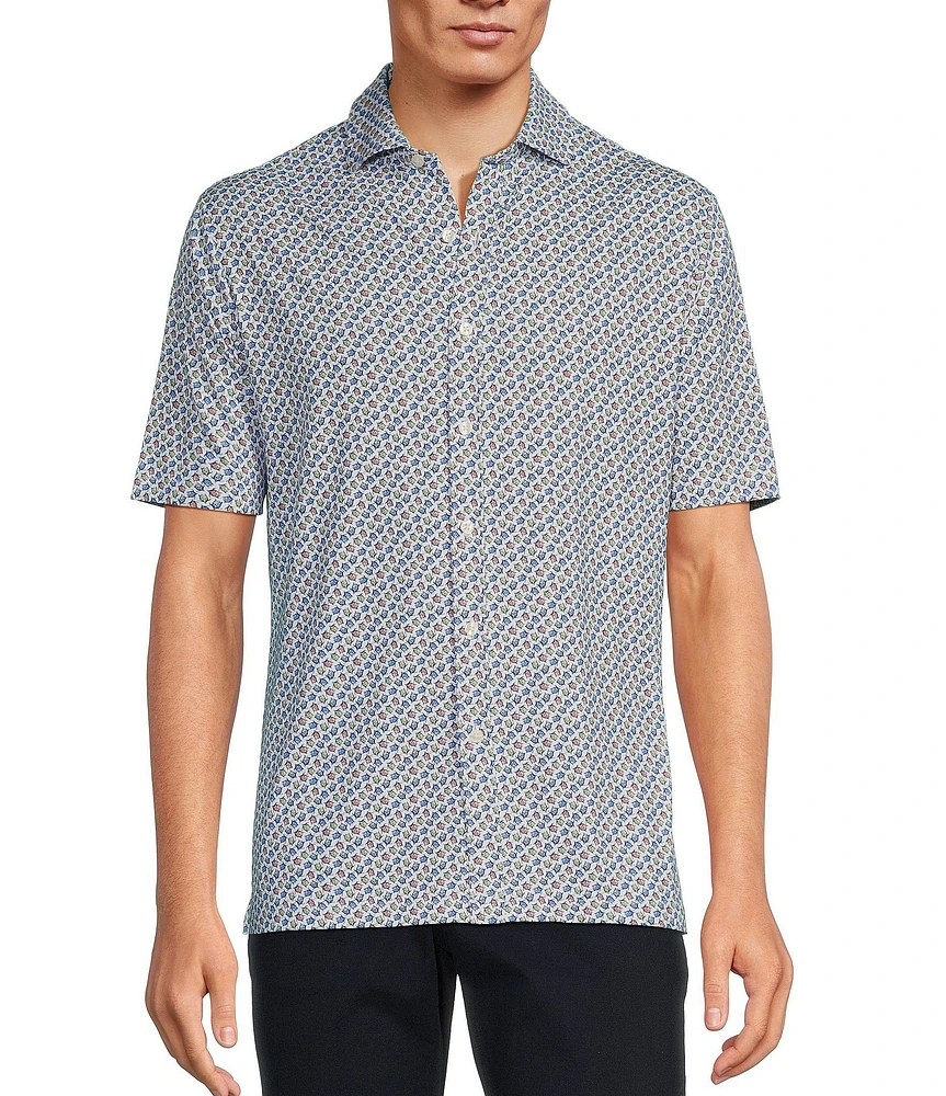 Hart Schaffner Marx Luxury Performance Short Sleeve Turtle Print Sportshirt