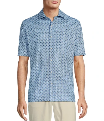 Hart Schaffner Marx Luxury Performance Short Sleeve Whale Tail Print Sportshirt