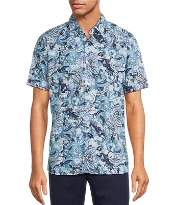 Hart Schaffner Marx The Blueprint Collection Short Sleeve Abstract Floral Button Front Shirt