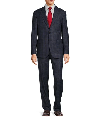 Hickey Freeman Classic Fit Flat Front Plaid Print 2-Piece Suit