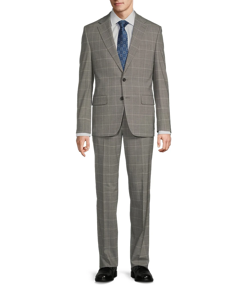 Hickey Freeman Classic Fit Flat Front Windowpane Pattern 2 Piece Suit