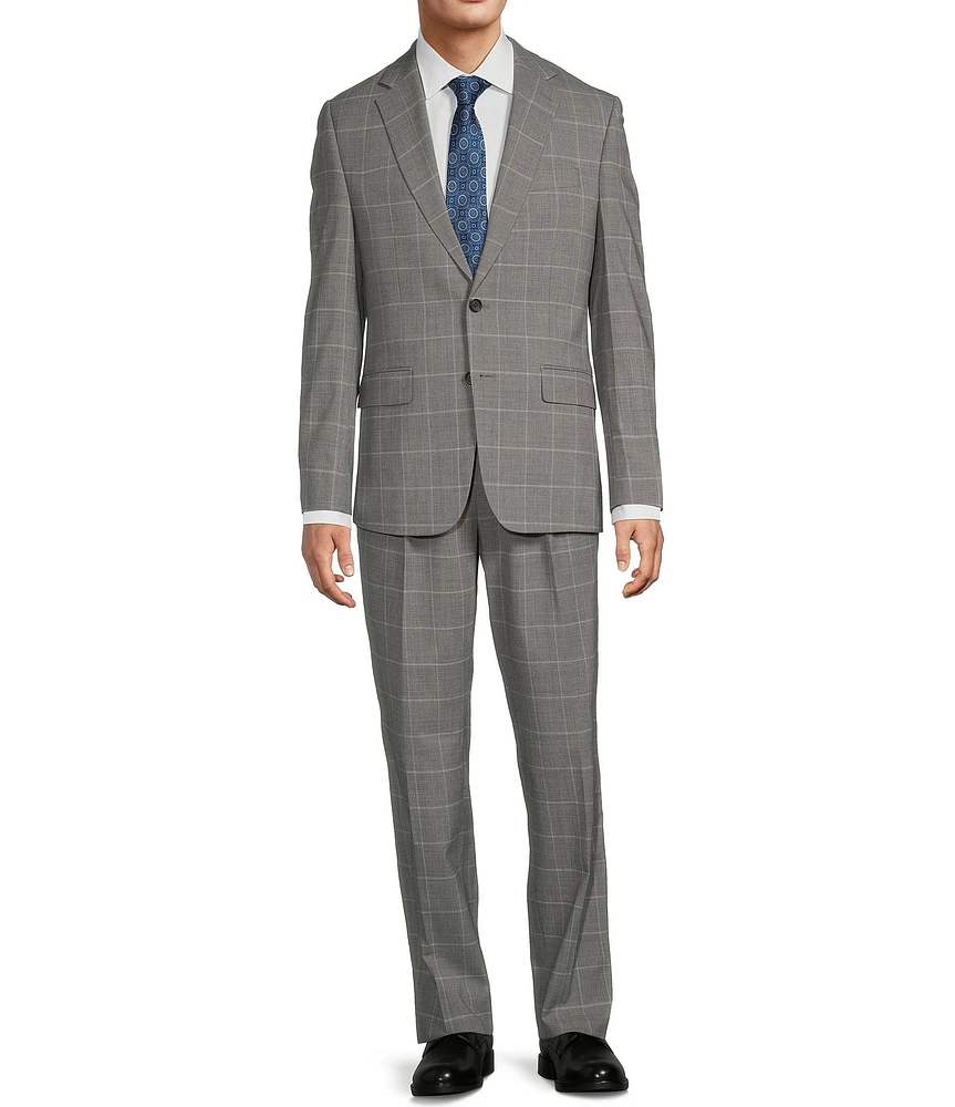 Hickey Freeman Classic Fit Reverse Pleat Front Windowpane 2 Piece Suit