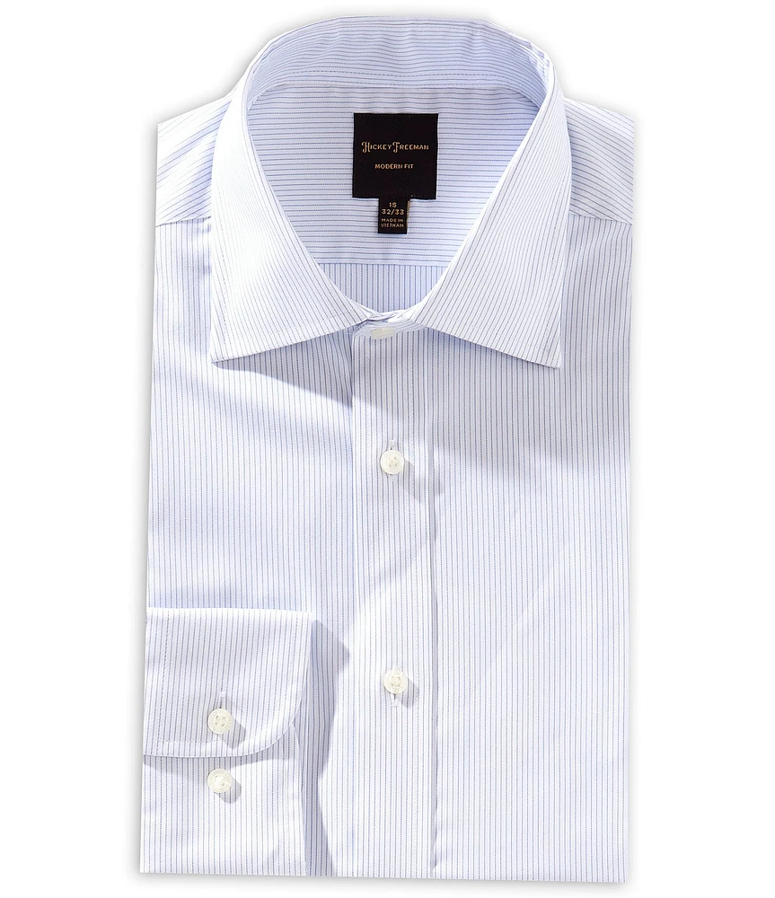 Hickey Freeman Modern Fit Spread Collar Pin Stripe Dress Shirt