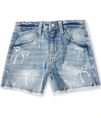 Hippie Girl Little Girls Bow Printed Denim Shorts