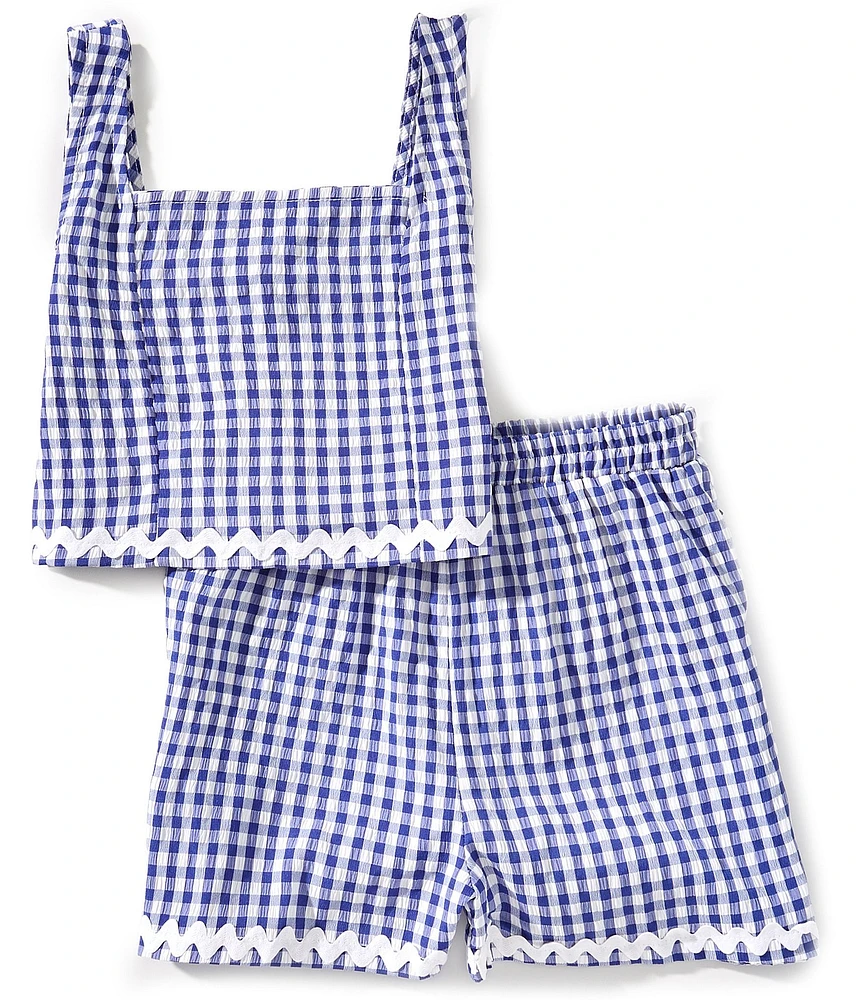 Honey & Sparkle Big Girls Gingham Printed Smocked Tank & Shorts Set