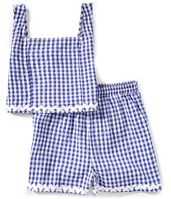 Honey & Sparkle Big Girls Gingham Printed Smocked Tank & Shorts Set