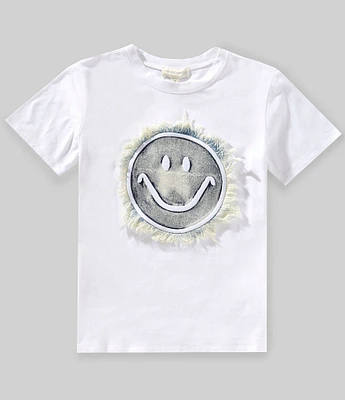Honey & Sparkle Big Girls Short Sleeve Mixed Media Graphic Smiley Face T-Shirt