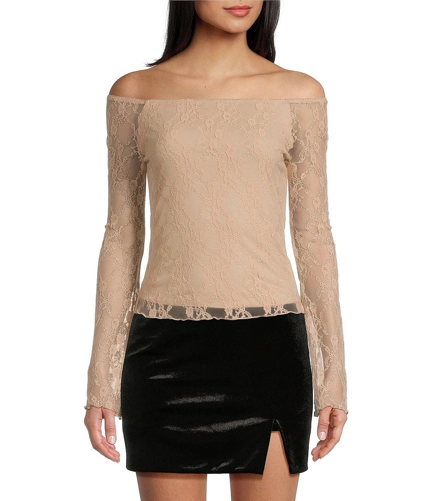 Honey & Sparkle Lace Off The Shoulder Long Sleeve Top