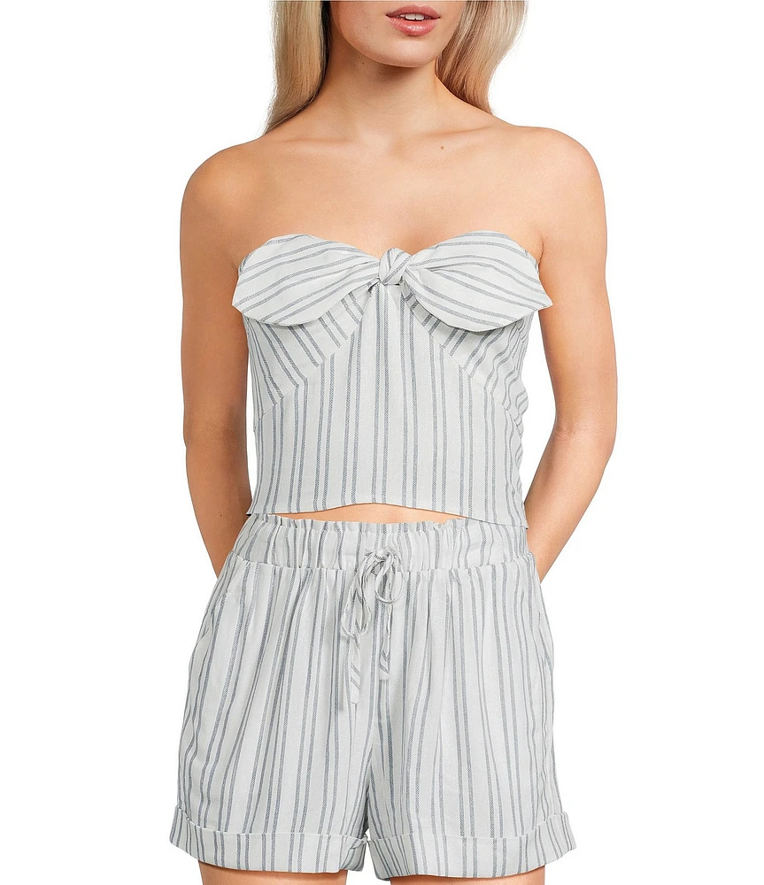 Honey & Sparkle Striped Strapless Sweetheart Neck Knot Front Coordinating Top