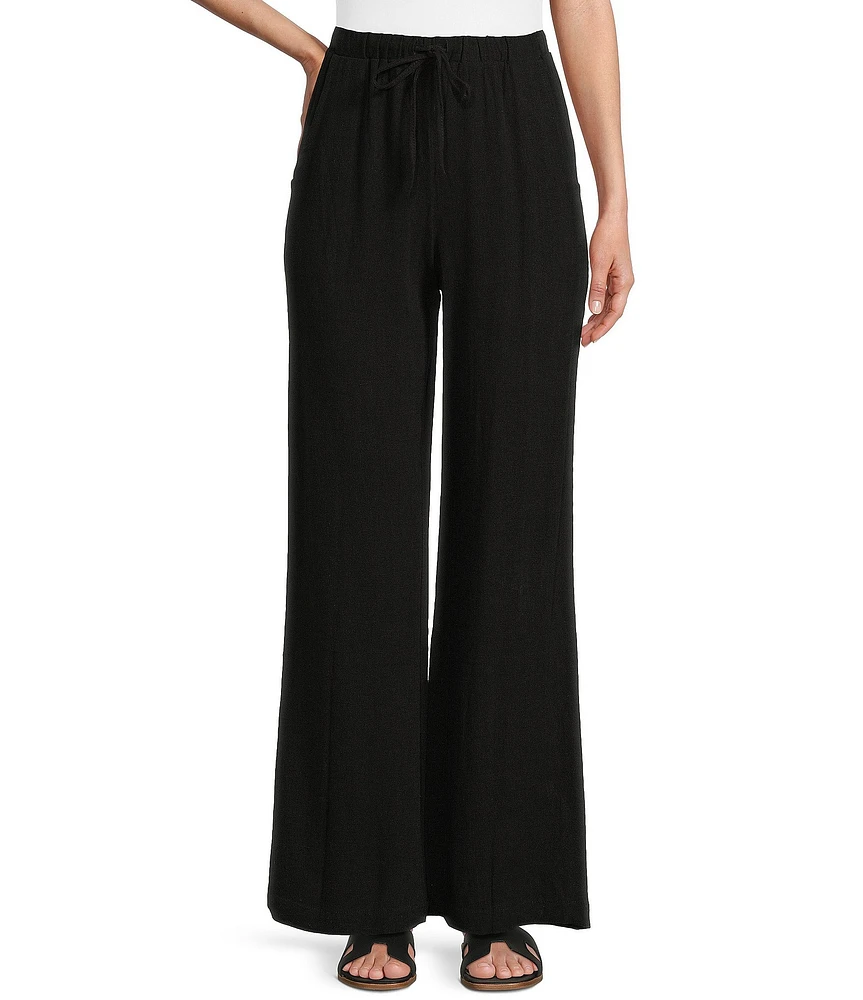 Honey & Sparkle Washed Linen Mid Rise Elastic Waist Flat Front Pants