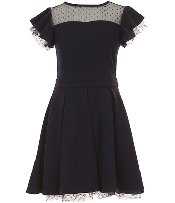 Honey and Rosie Big Girls Flutter Sleeve Dotted Mesh Fit-And-Flare Dress