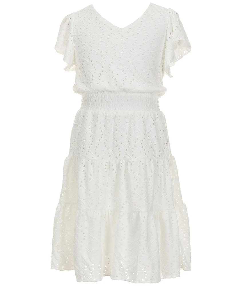 Honey and Rosie Big Girls Flutter-Sleeve Swiss-Dot Fit & Flare Dress
