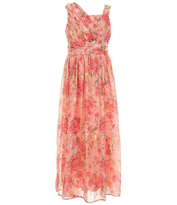 Honey and Rosie Big Girls One Shoulder Floral Dress