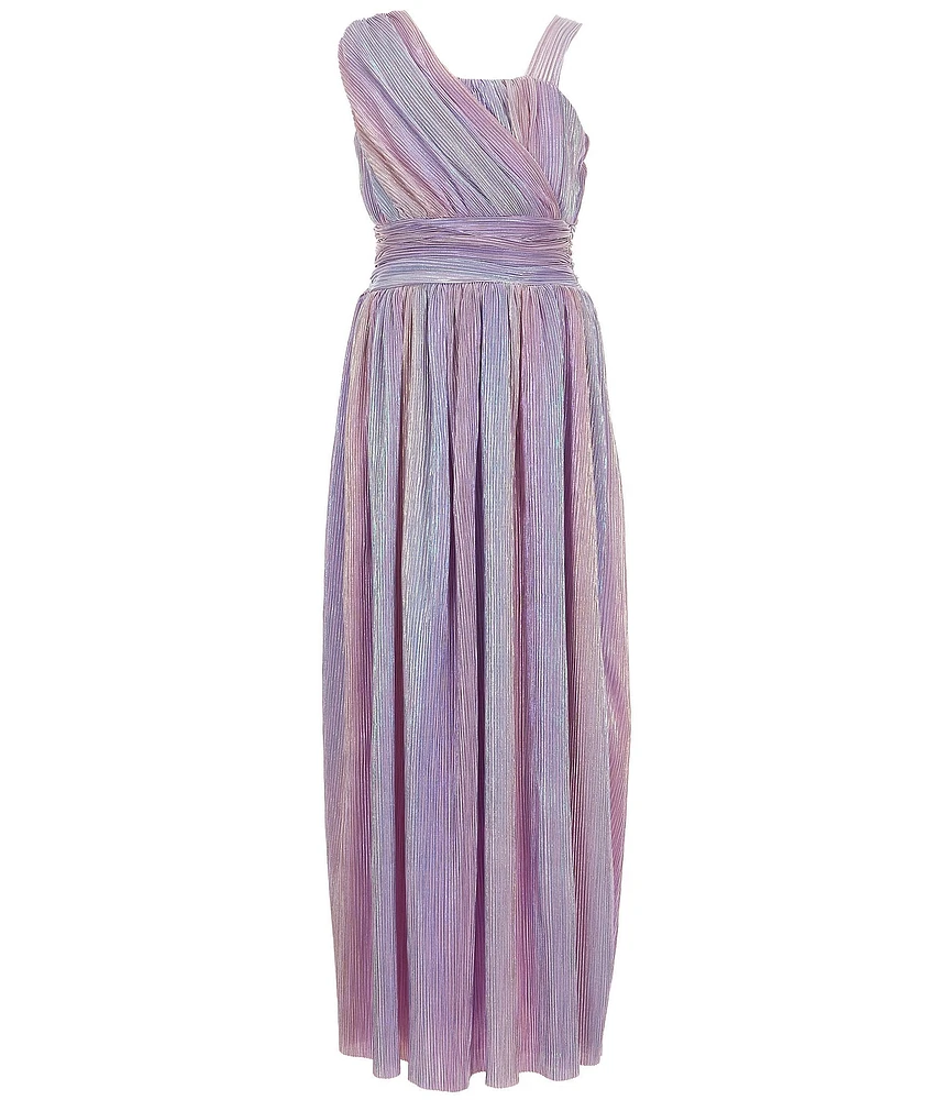 Honey and Rosie Big Girls One-Shoulder Holographic Mesh Pleated Ballgown