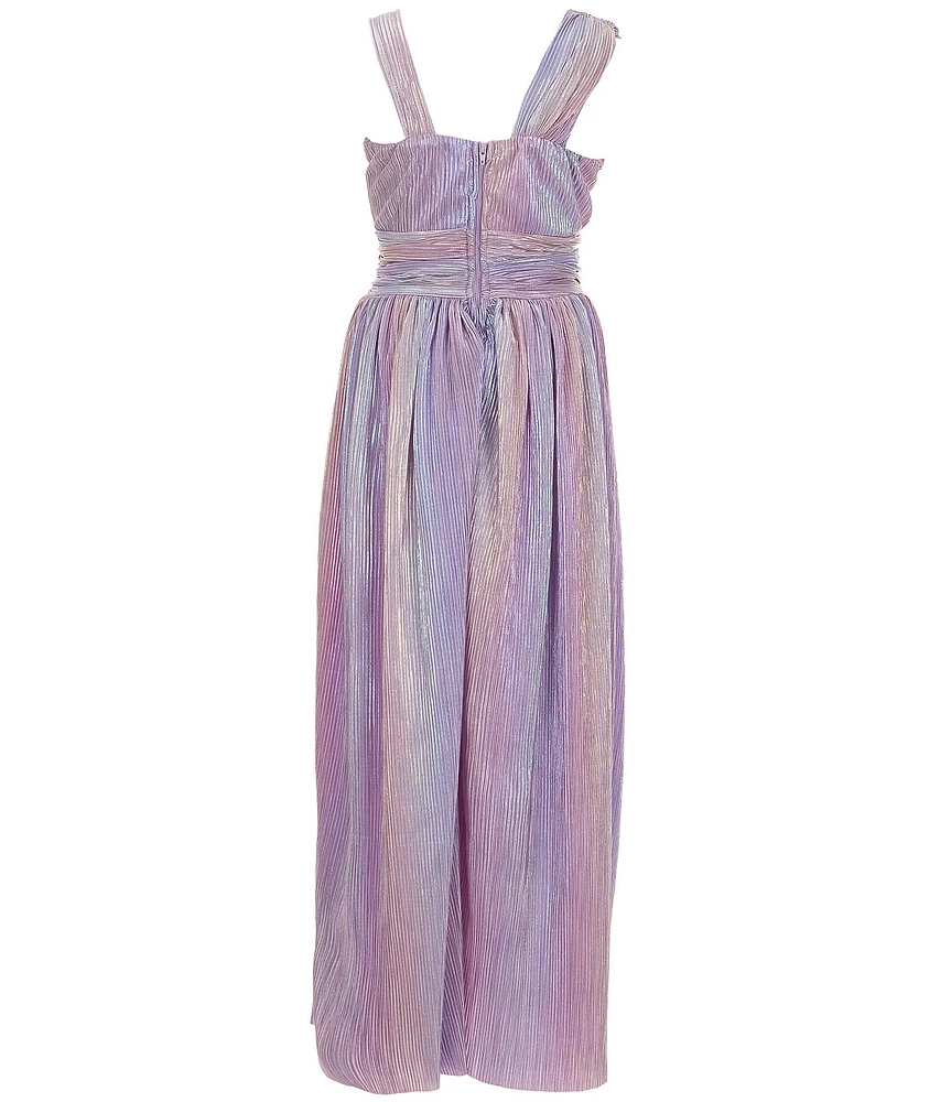 Honey and Rosie Big Girls One-Shoulder Holographic Mesh Pleated Ballgown