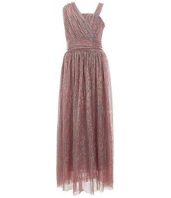 Honey and Rosie Big Girls One Shoulder Sequin Long Dress