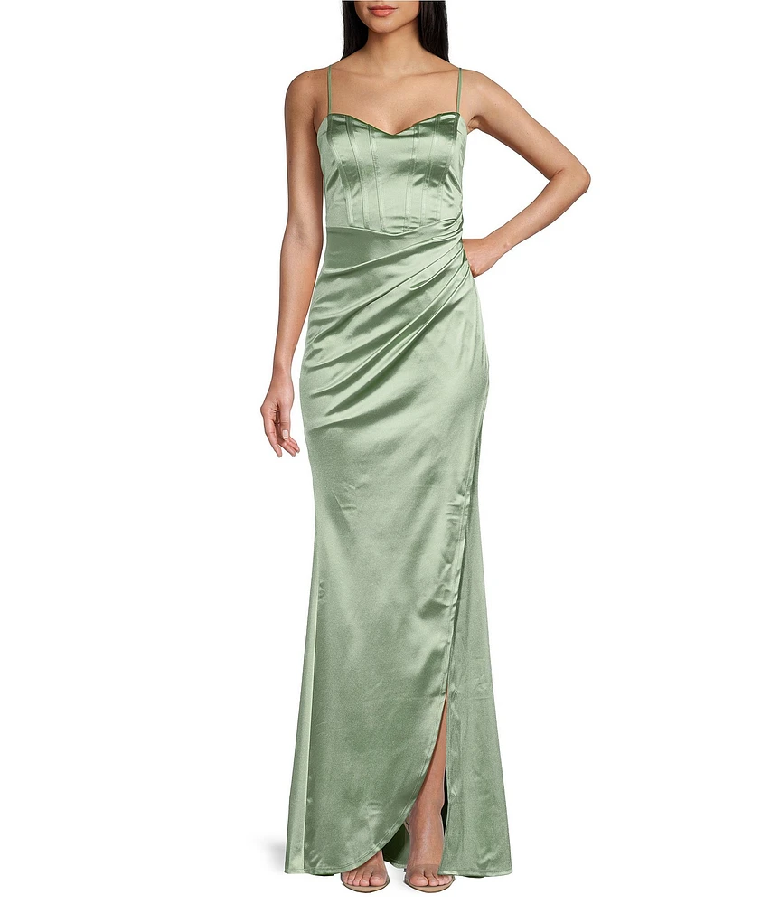 Honey and Rosie Corset Faux Wrap Long Dress