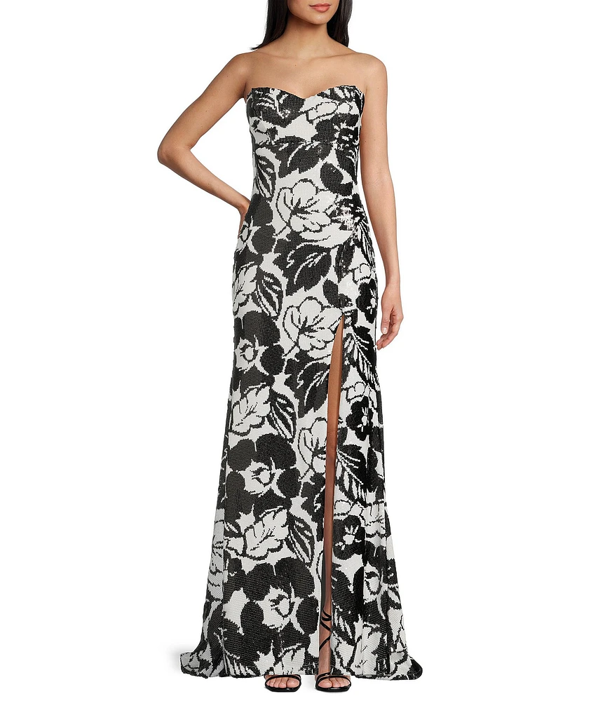 Honey and Rosie Floral Sequin Strapless Mermaid Dress