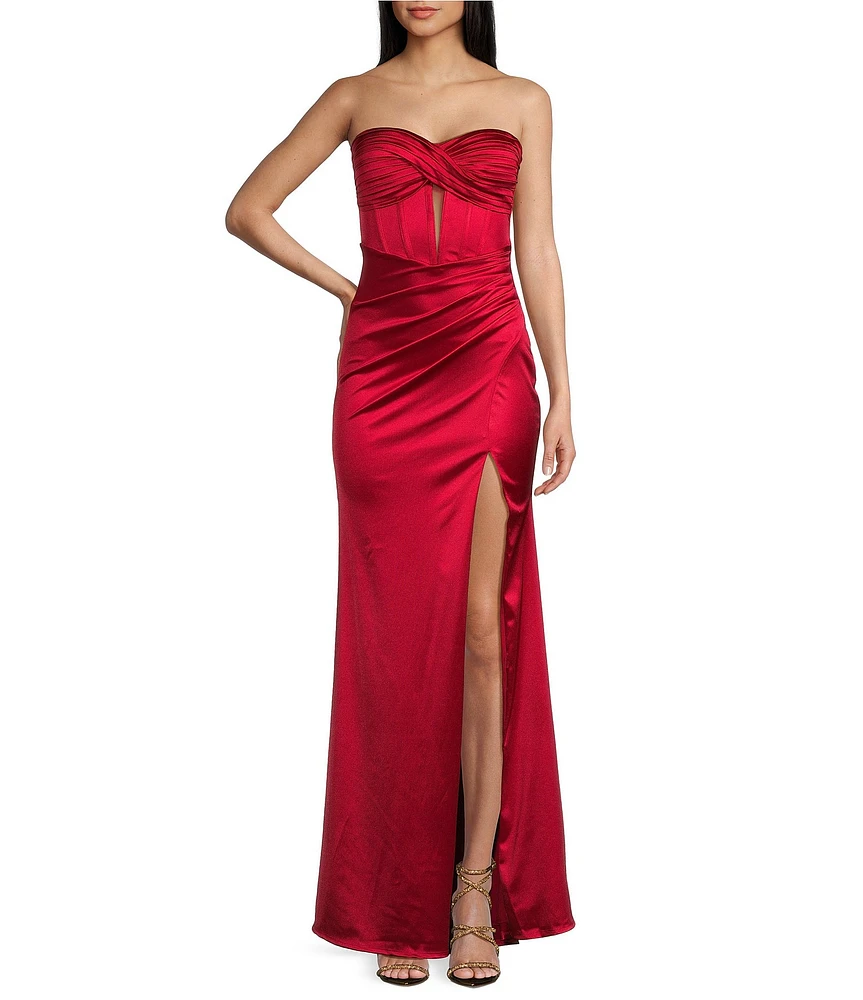 Honey and Rosie Sateen Sweetheart Neck Strapless Corset Long Dress