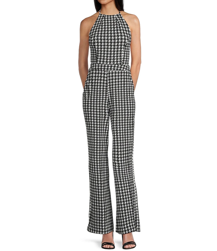 Honey and Rosie Scuba Printed Halter Neck Cut Out Bow Back Jumpsuit