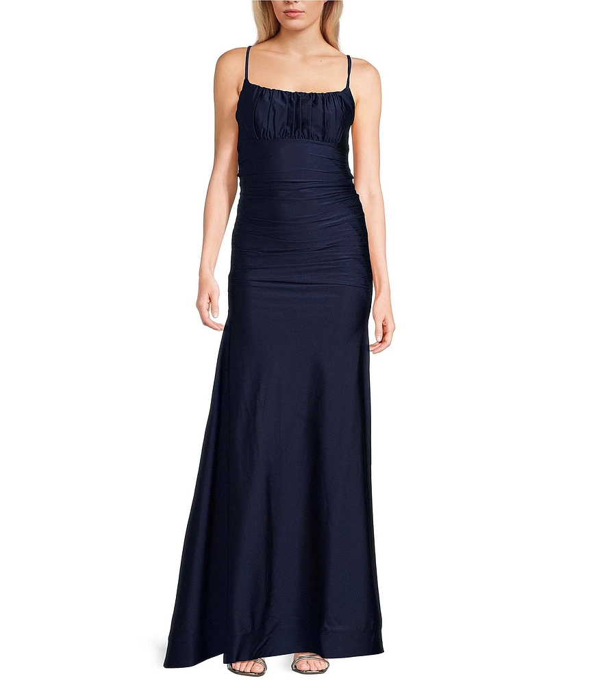 Honey and Rosie Square Neck Adjustable Strap Shirred Gown