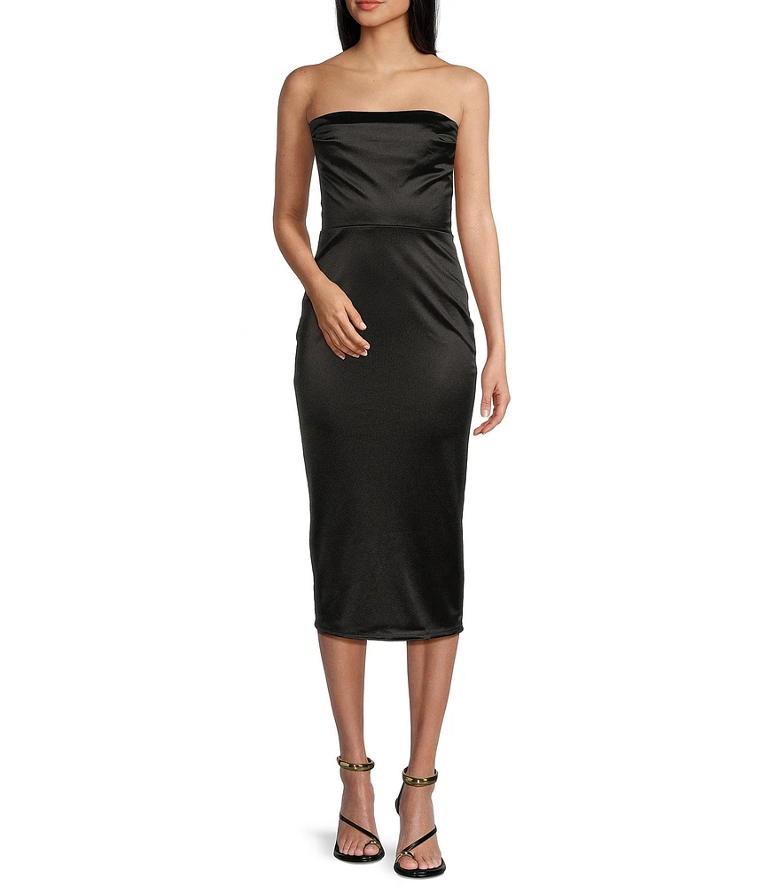 Honey and Rosie Strapless Sweetheart Neck Pleated Midi Dress