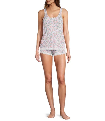Honeydew Intimates Dream Knit Floral Print Sleeveless Crew Neck Shorty Pajama Set