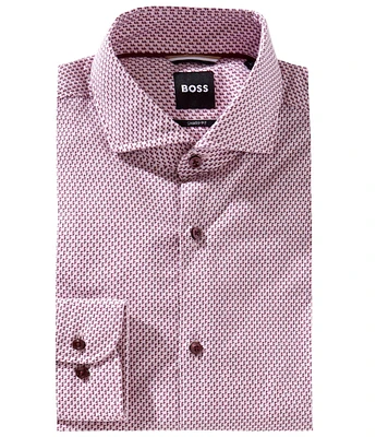 Hugo Boss Slim Fit Spread Collar Geometric Print Dress Shirt