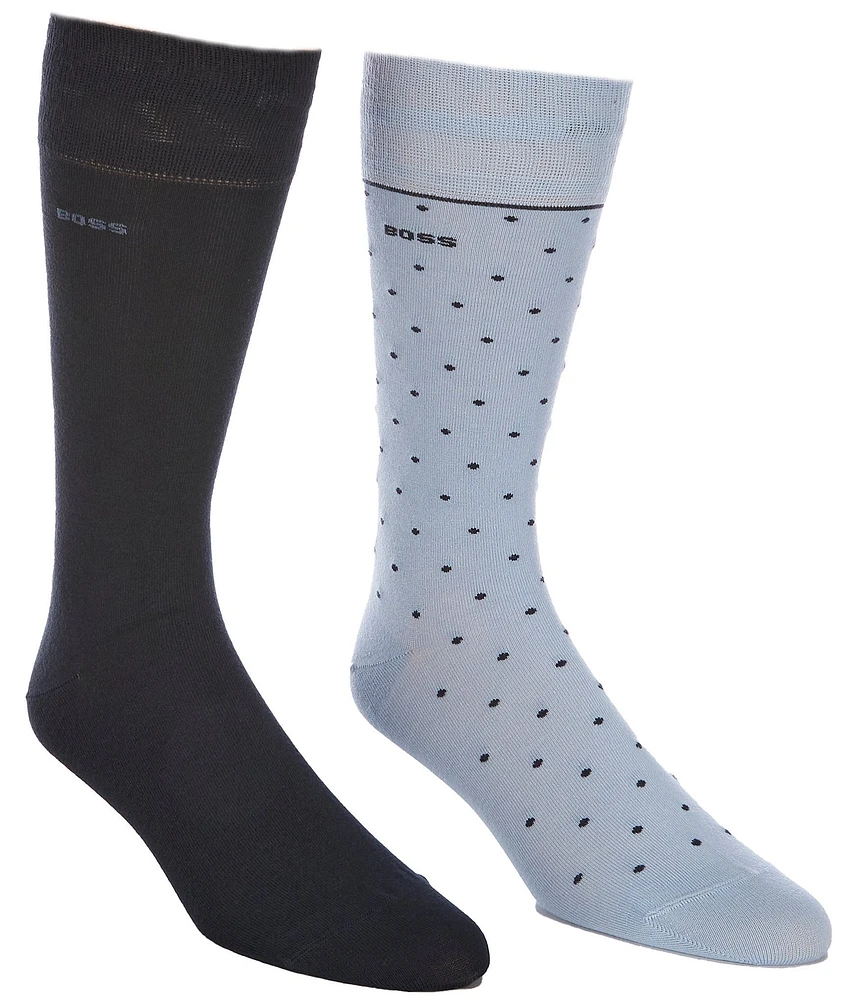 Hugo Boss Dot/Solid Crew Dress Socks 2-Pack