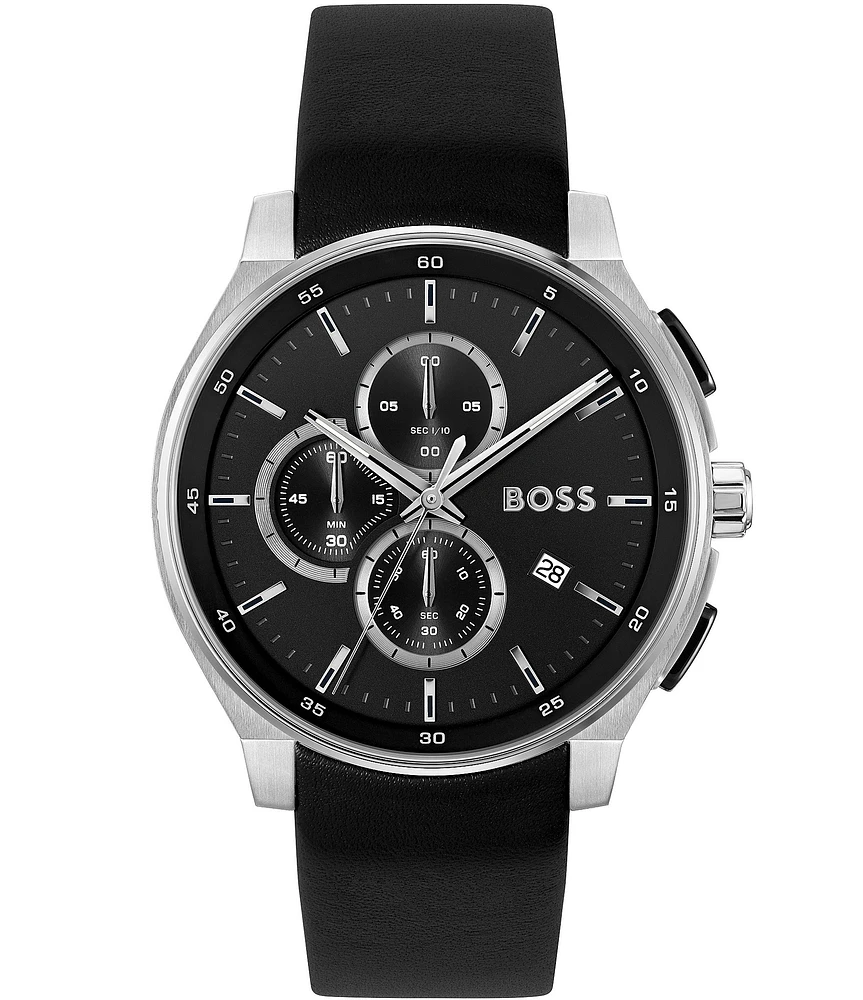 Hugo Boss Men's Peak 2.0 Quartz Chronograph Black Leather Strap Watch