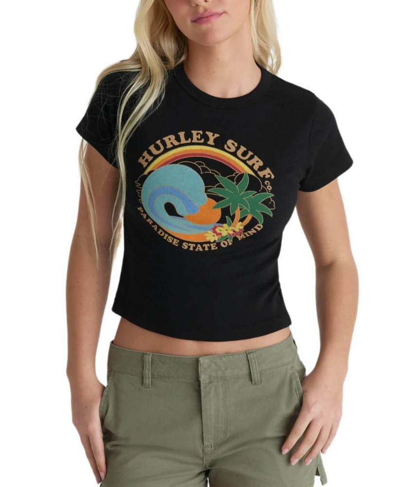 Hurley Ashbury Short Sleeve Baby Rib Knit Crop T-Shirt