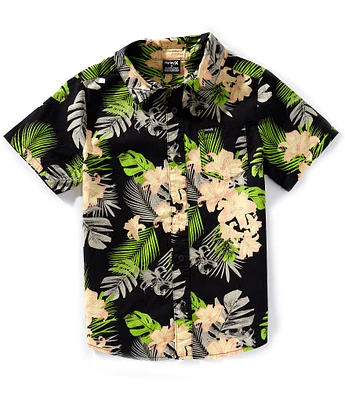 Hurley Big Boys 8-20 Short Sleeve Parrot Printed Stretch Button Down Woven Shirt