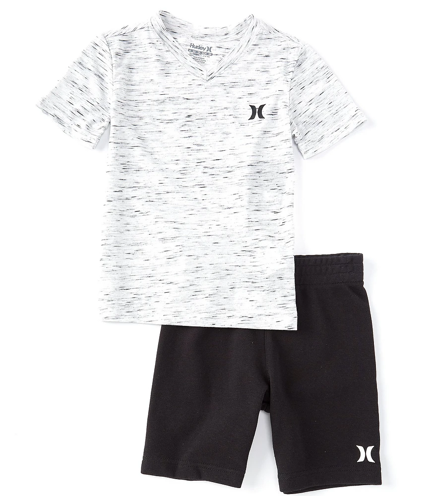 Hurley Little Boys Short-Sleeve Cloud Slub V-Neck Tee & French Terry Shorts 2-Piece Set