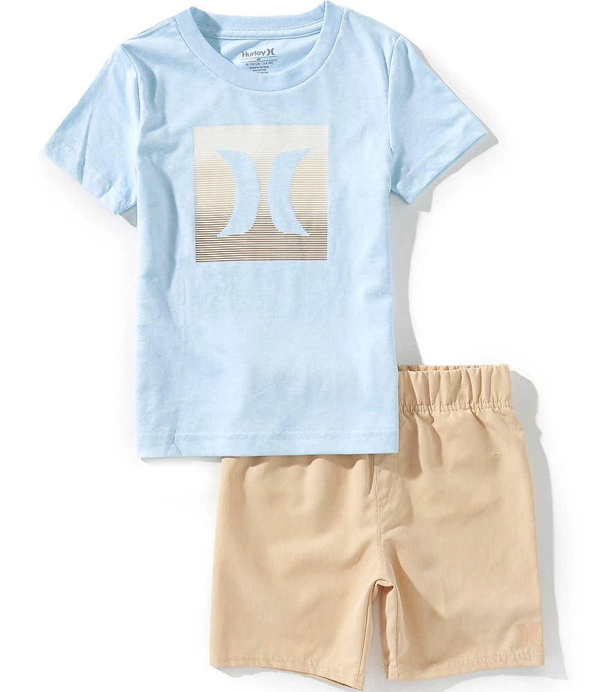 Hurley Little Boys Short-Sleeve Icon Graphic Knit T-Shirt & Solid Twill Shorts Set
