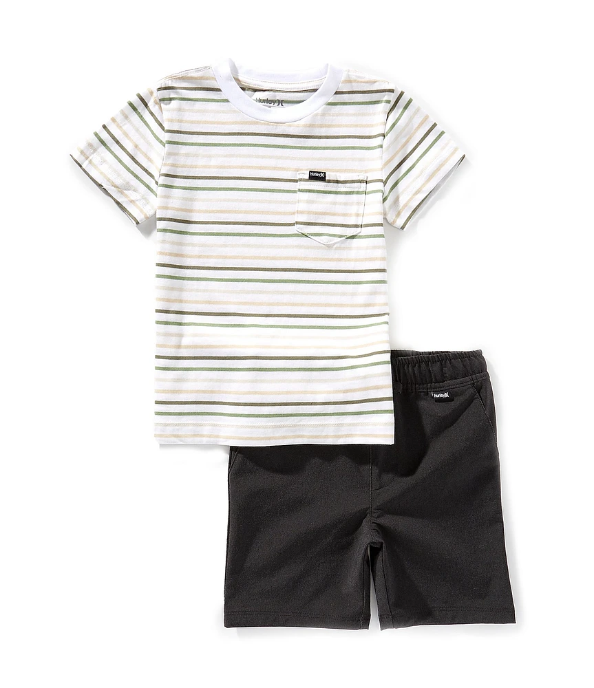 Hurley Little Boys Short Sleeve Stripe T-Shirt & Twill Shorts Set