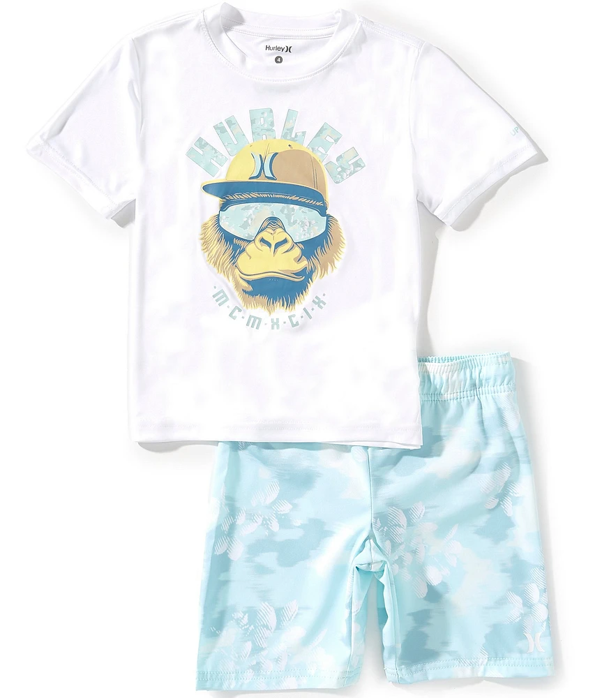Hurley Little Boys Short-Sleeve Osaka Swim Jersey Knit T-Shirt & Printed Woven Twill Swim Trunks Set