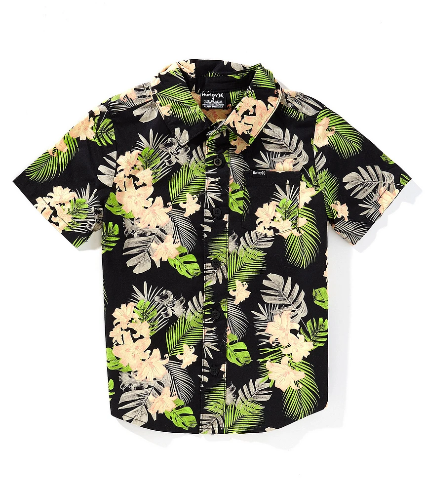 Hurley Little Boys Short Sleeve Tropical Printed Button-Down Woven Shirt