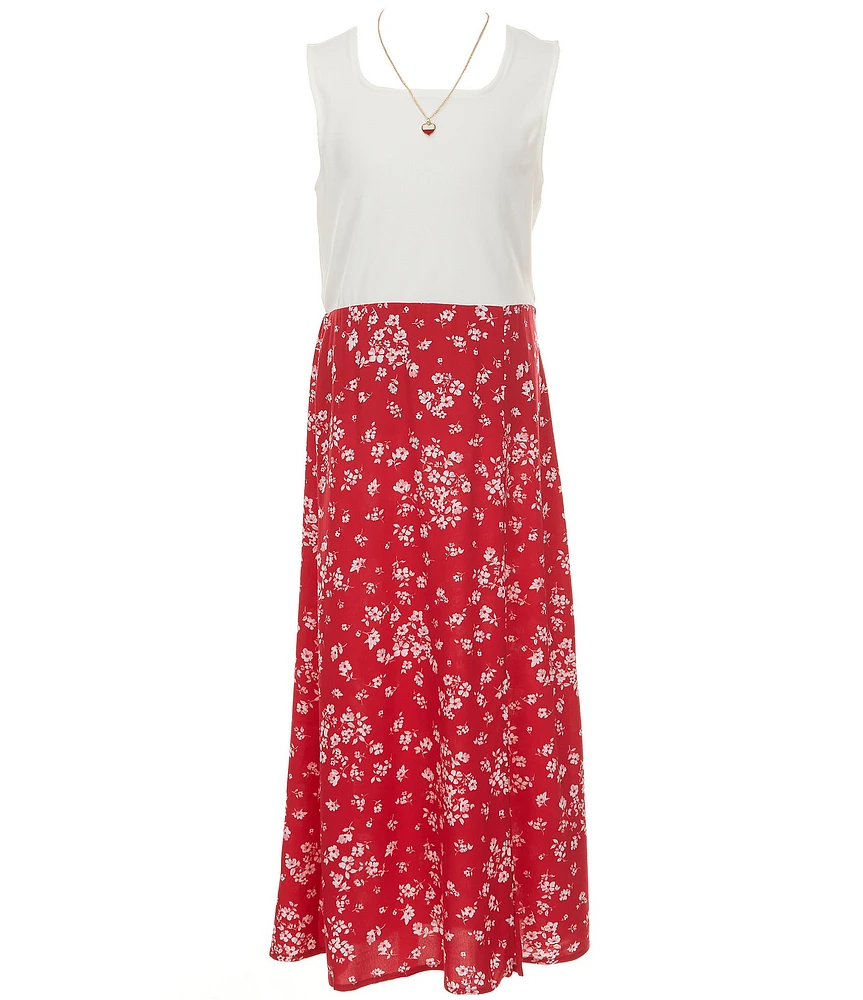 I.N. Girl Big Girls Floral Print Front Slit Sleeveless Maxi Dress