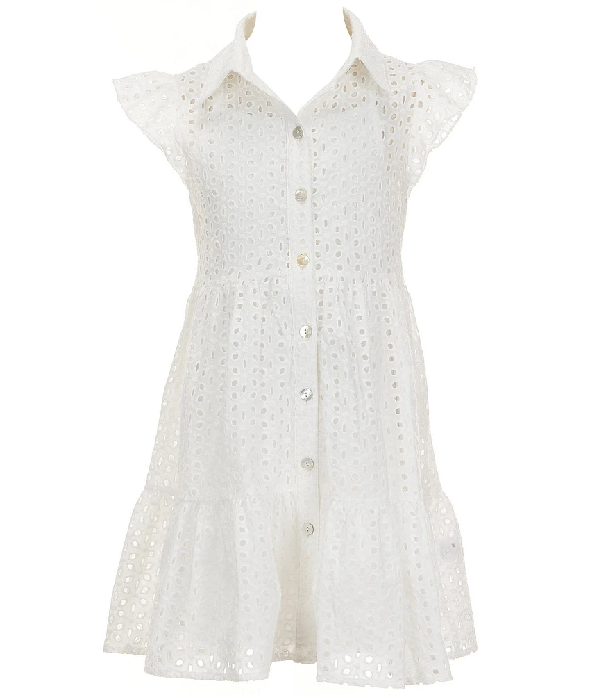 I.N. Girl Big Girls Flutter-Sleeve Eyelet-Embroidered Fit-And-Flare Dress