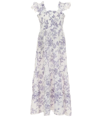 I.N. Girl Big Girls Flutter-Sleeve Toile Printed Drop-Waist Dress