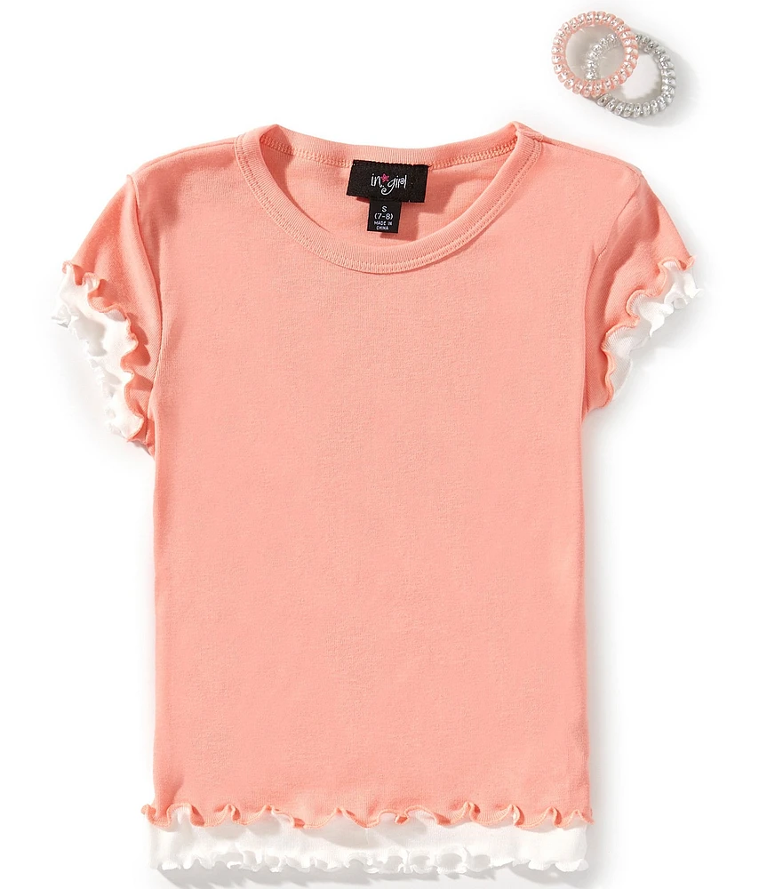 I.N. Girl Big Girls Flutter-Sleeves Contrast-Ruffle Layered-Look T-Shirt