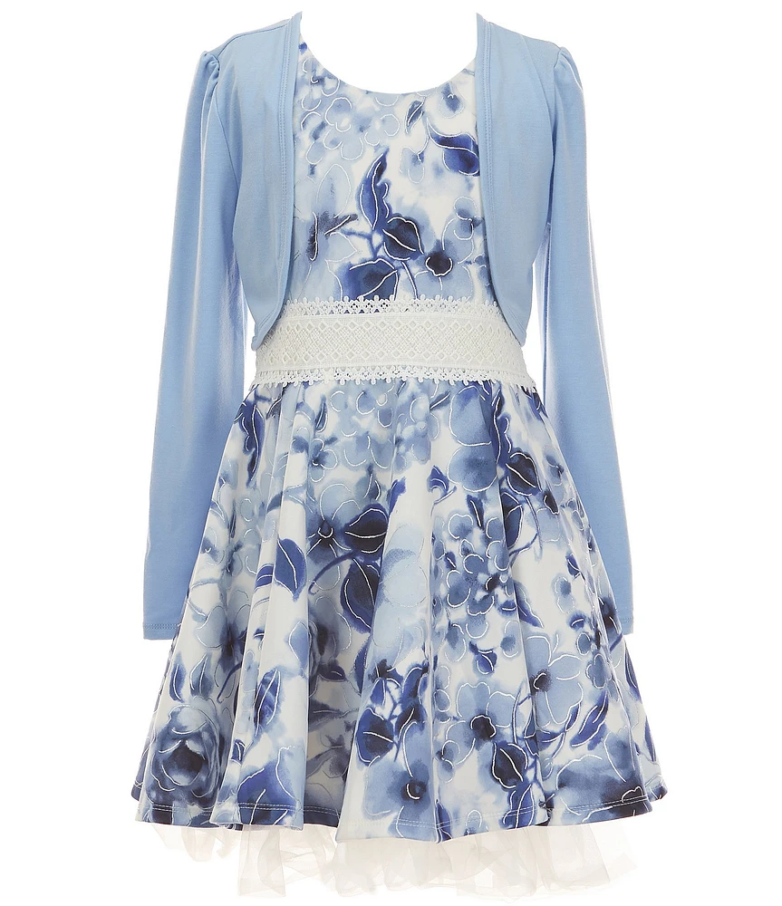 I.N. Girl Big Girls Long-Sleeve Solid Shrug & Sleeveless Floral-Printed Fit-And-Flare Dress Set