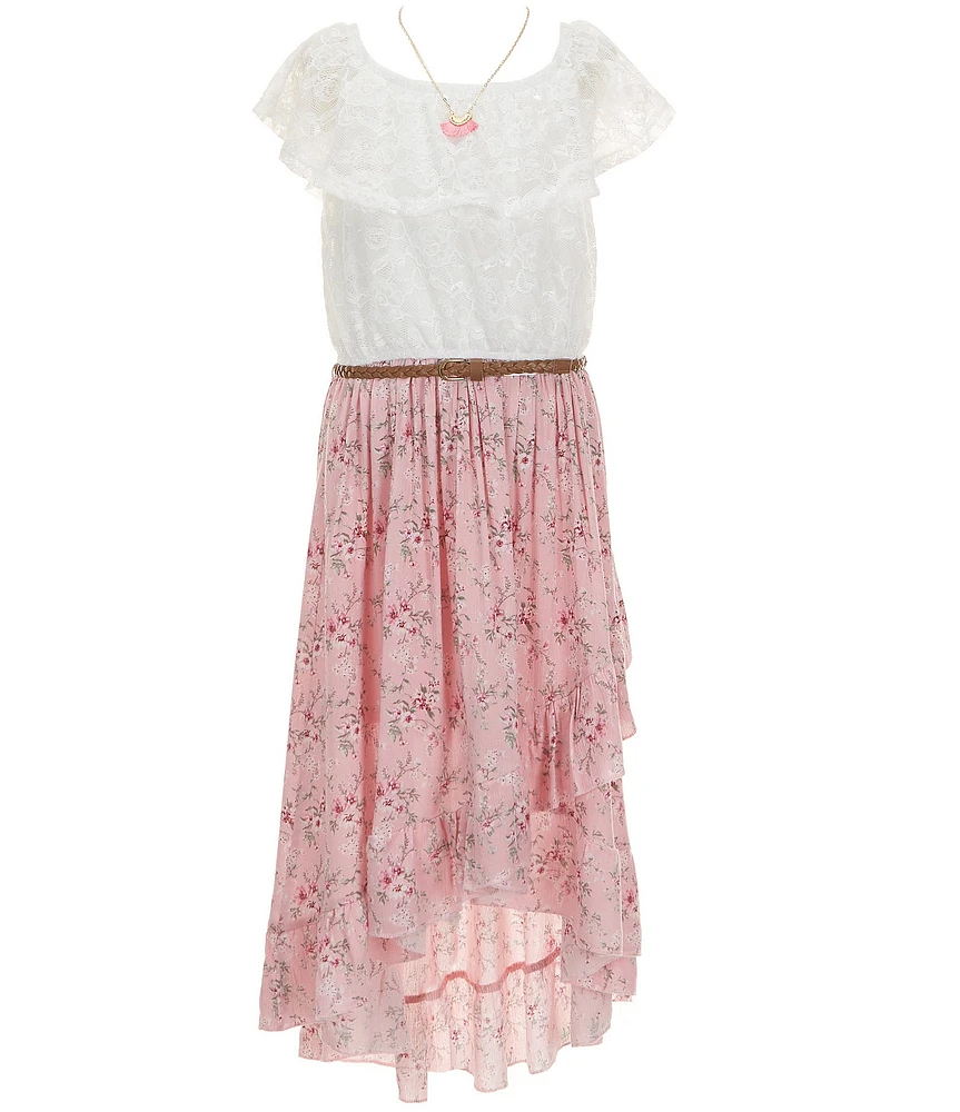 I.N. Girl Big Girls Patterned Lace/Floral High-Low-Hem Fit-And-Flare Dress
