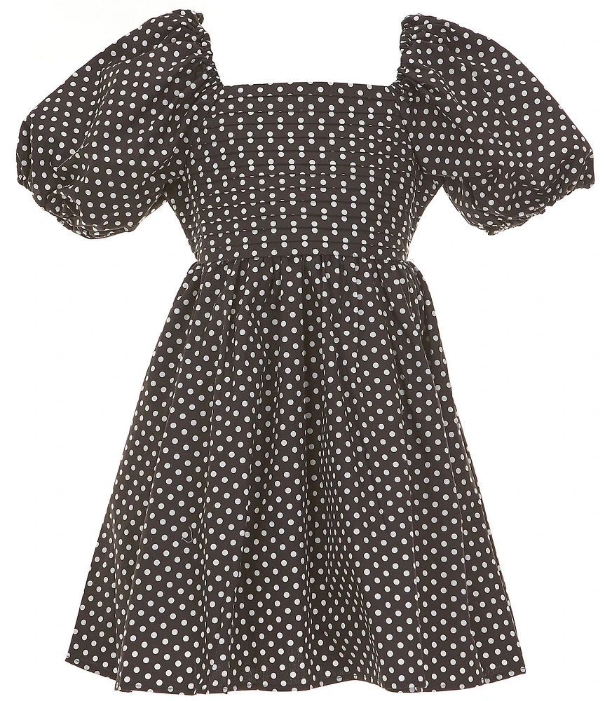 I.N. Girl Big Girls Puffed-Sleeve Polka-Dot Pleated Fit & Flare Dress