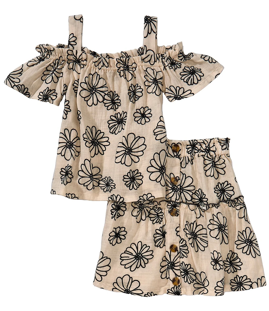 I.N. Girl Big Girls Short Sleeve Off The Shoulder Top & Two Tiered Faux Button Skirt Set